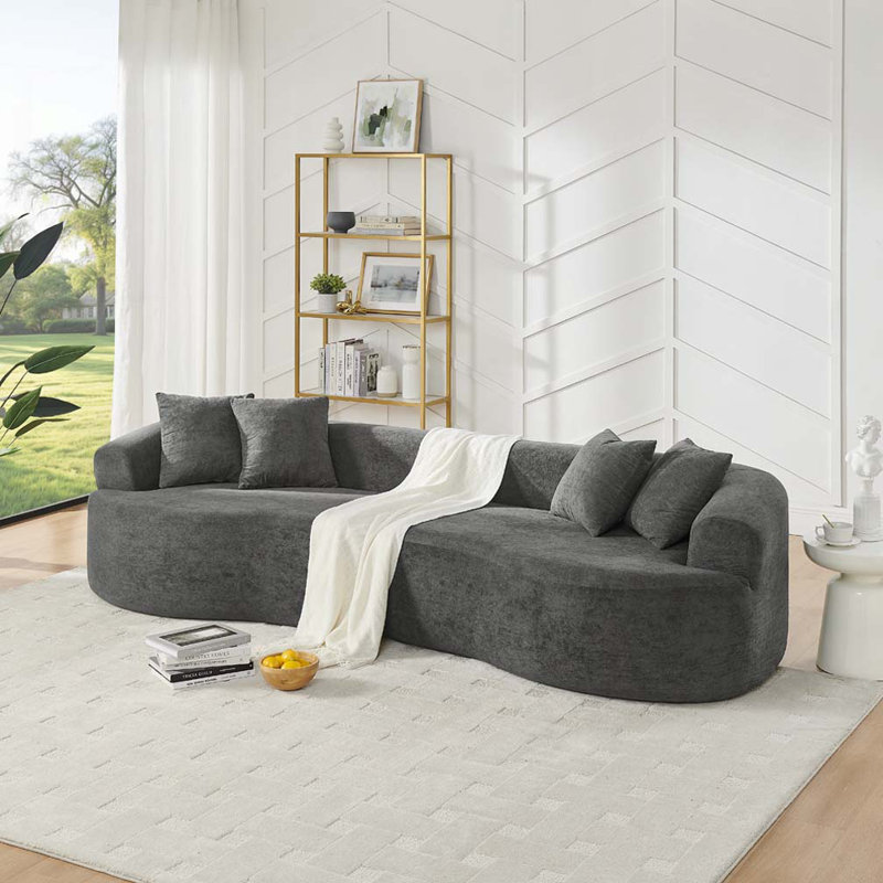 Chenille 4-Seater Sectional Curved Sofa,No Assembly Needed, Dark Gray
