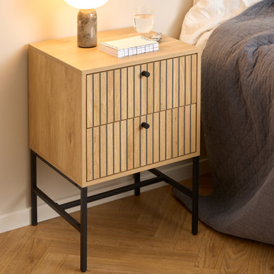 Roscigno 2 Drawer Bedside Table in Oak/Black Legs
