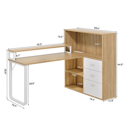 Jaemon L-Shaped Desk with LED Lights and 3 Drawers