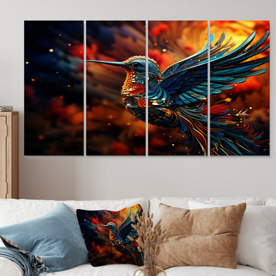 «Blue Hummingbird», ensemble d'art mural 4 pièces