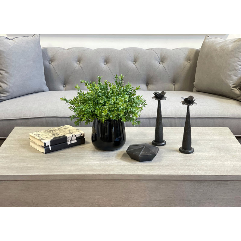 Faux Boxwood Plant in Glass Vase