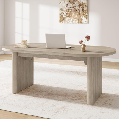 70.8 Inch Oval Dining Table for 6-8 People, Long Large Kitchen Table with Thick Sturdy Wooden Base, Farmhouse Dining Room Table for Kitchen, Living Room, Office