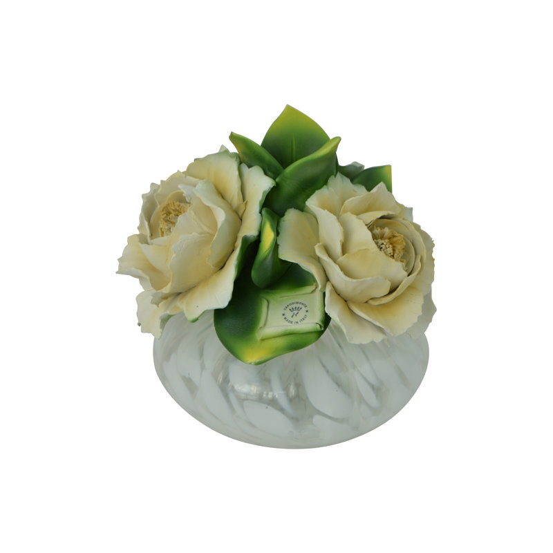 Diffuseur d'huile de porcelaine 8 po avec pivoines crème Capodimonte