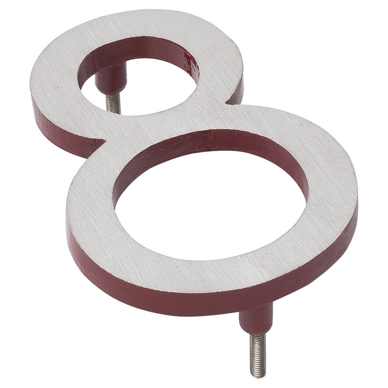 Numéro de maison à fixation flottante 12 po, Nickel satiné / rouge brique, 8