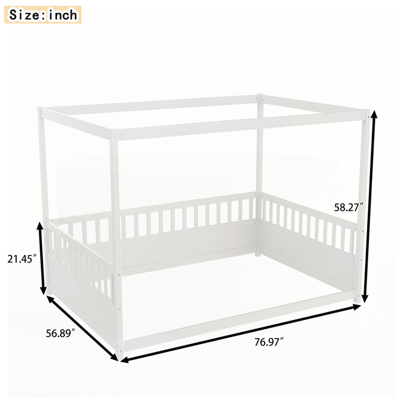 Wood Canopy Bed Frame, White, Full / Double
