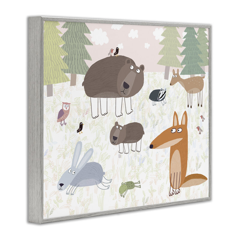 Giclée encadrée, animaux de la forêt, par Carla Daly, H 11 po x l 14 po, Giclée de ferme grise encadrée