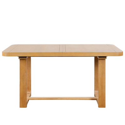 TOPMAX Extendable Solid Wood Dining Table, 60-84inch Rectangular Kitchen Table with Rounded Corners, Removable Leaf, Groove Line Detailing, Stretcher