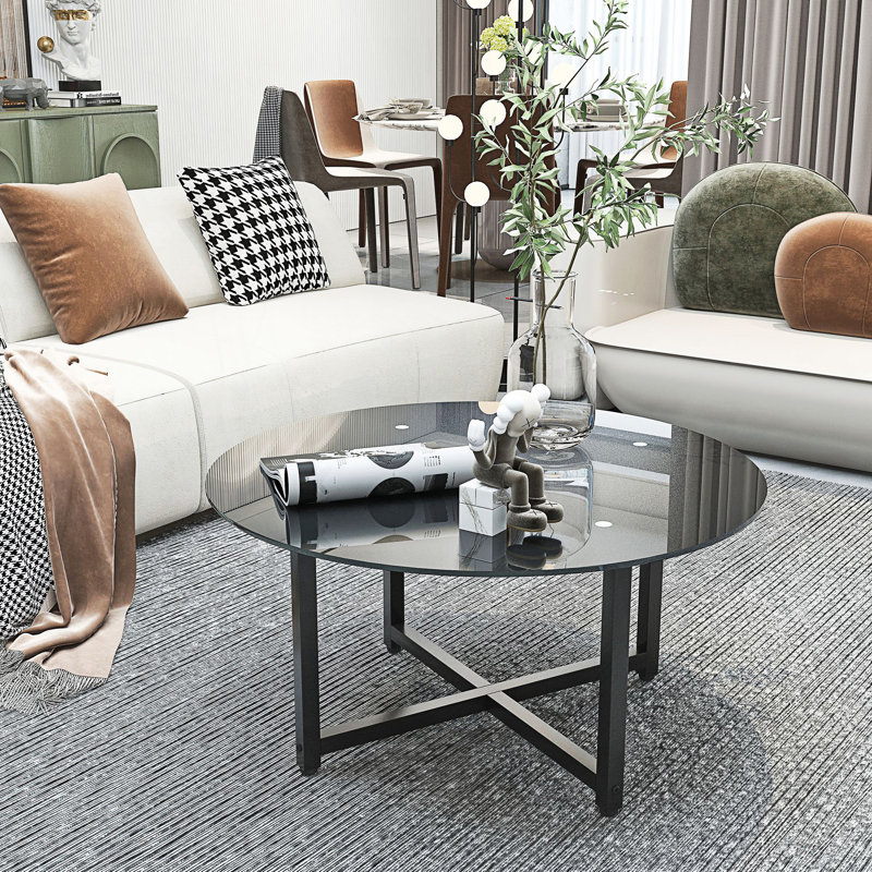 Table basse ronde en verre transparent, table basse transparente, table d'appoint moderne