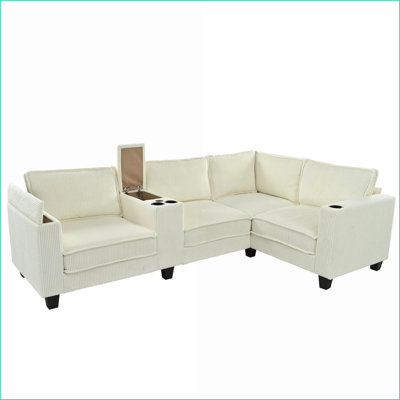 Canapés modulaires, canapé en velours côtelé 4 places de 105,5 po avec rangement en L, port USB, sièges réversibles | Beige | Standard