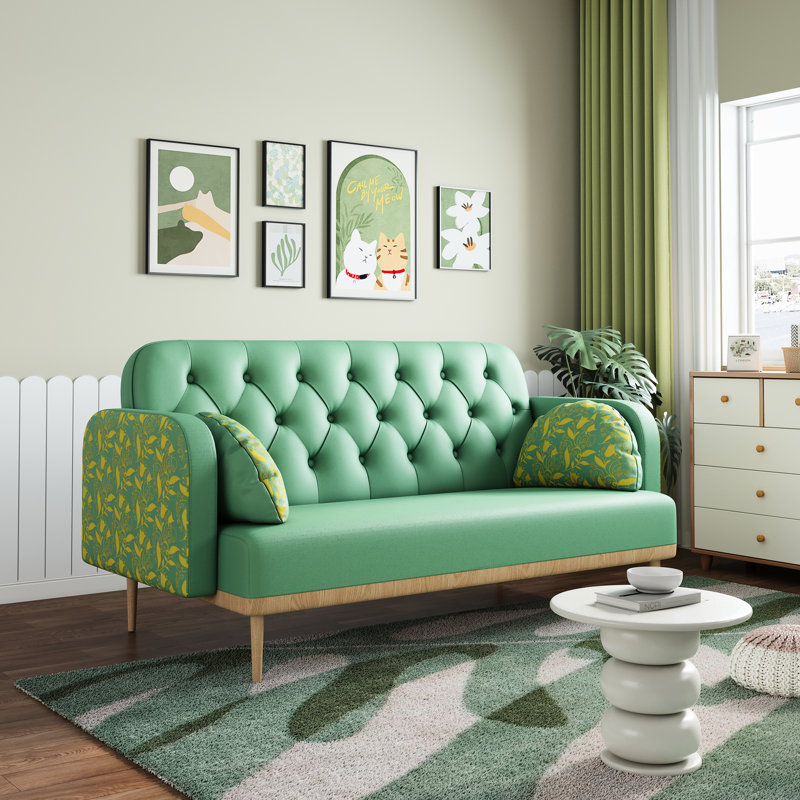 Avec élément tulipe - cuir PU 2 places rembourré moderne, coussins décoratifs en forme de boulette relaxante, structure en bois massif pour l'équilibre, structure à deux énergie facile à assembler