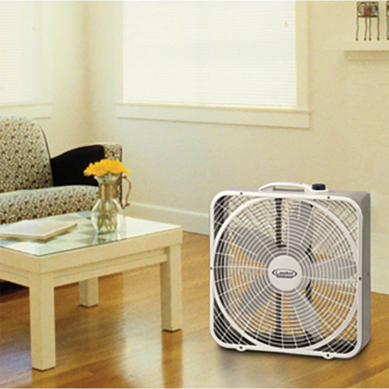 Lasko 20" 3-Speed Weather Shield Performance Box Fan W/ Easy Carry Handle, White