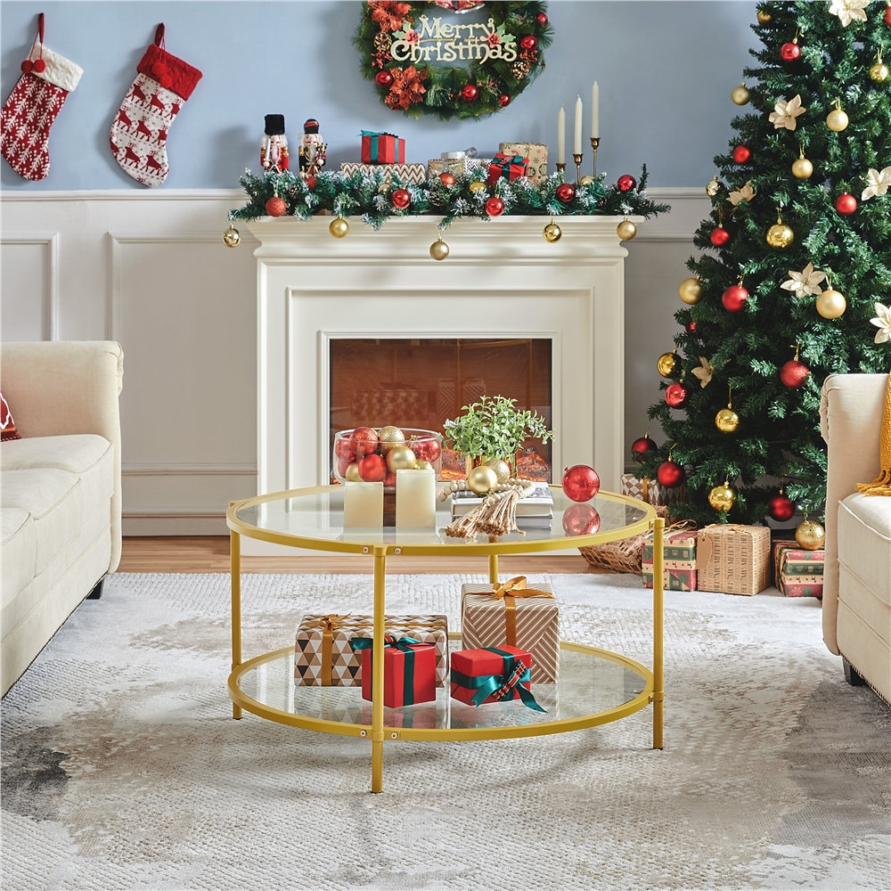 Latitude Run® Glass Top Coffee Table, 2 Tier Round Coffee Table For ...
