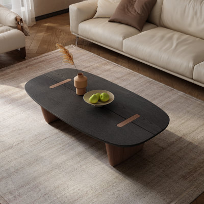 Willa Modern Farmhouse Oval Wood Coffee Table Minimalism Industrial Black Living Room Table for Living Room Lounge Office