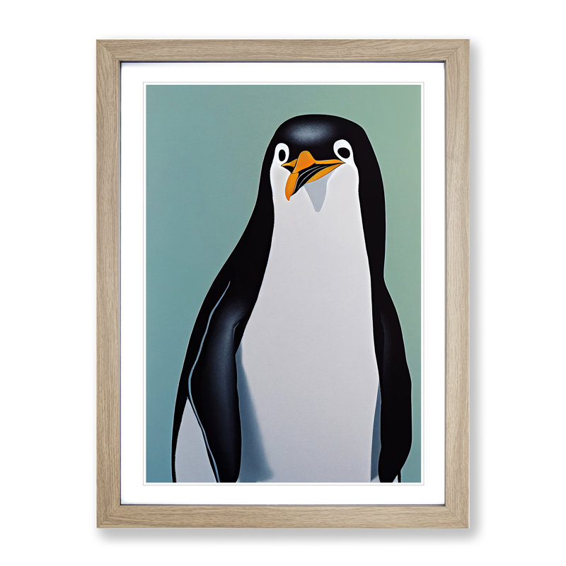 Awesome Penguin - Single Picture Frame Print, 46cm H x 34cm W x 2cm D, Oak Framed