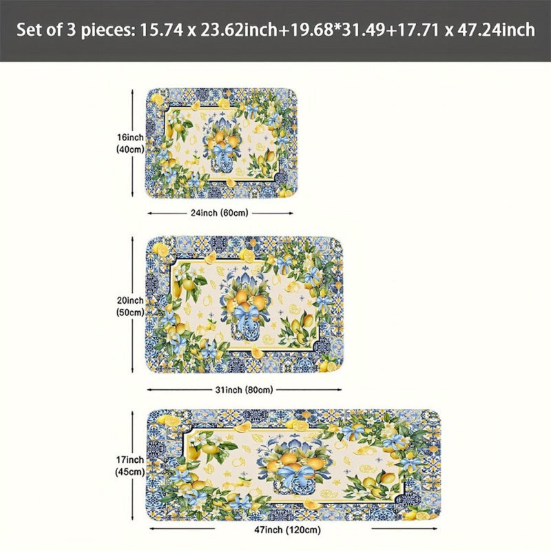Tapis de cuisine méditerranéen à motif citron bleu
