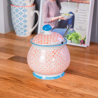Nicola Spring - Hand-Printed Sugar Bowl - Orange