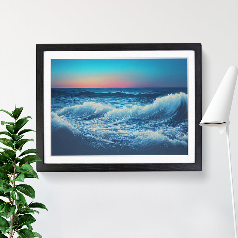 XH1022-6446X Ocean View At Sunset - Single Picture Frame Print, 46cm H x 64cm W x 2cm D, Black