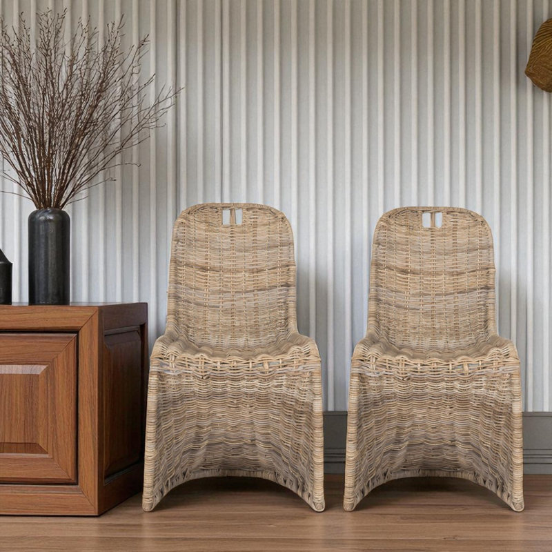 38'' H Classic Woven Rattan Side Chairs – Stylish & Durable Zigzag Pattern Dining Chairs (Set of 2)