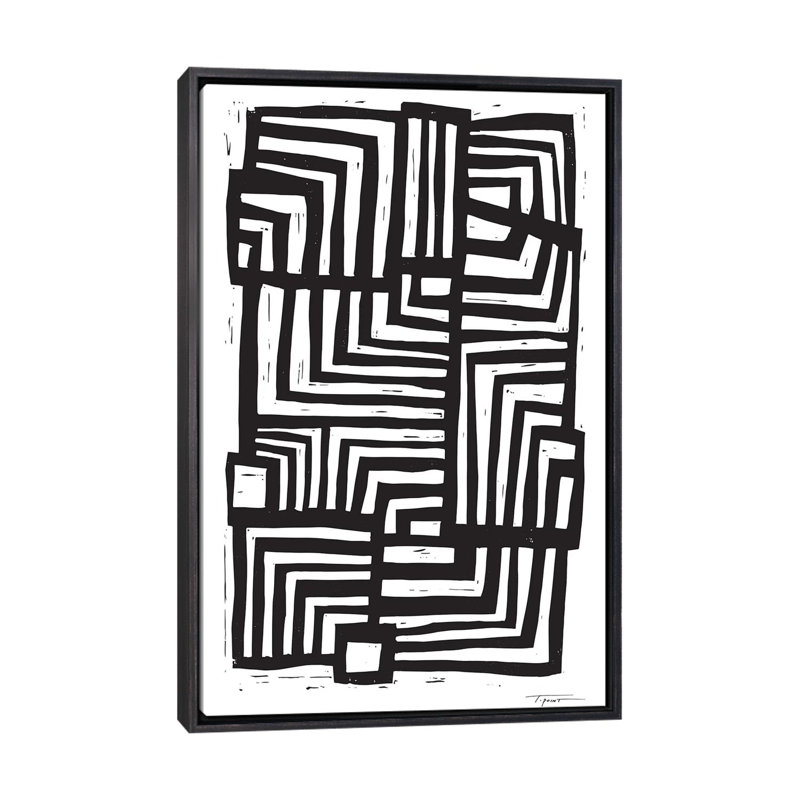 Déplacement de lignes - Impression d'art graphique, 48" H x 32" W x 1.5" D, Toile avec cadre noir patiné, Pas de tapis