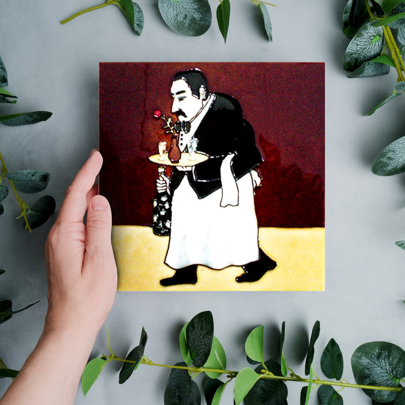 Handcrafted Black Ceramic Waiter Art Tile Wall Decor