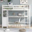 Lit mezzanine avec tiroirs et bureau intégré, lit mezzanine en bois avec tablettes pour un rangement peu encombrant-184634841