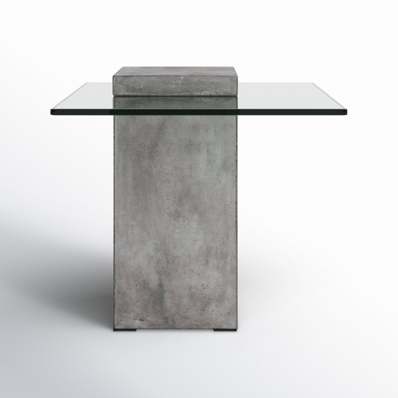 Clear Tempered Glass and Concrete Square End Table