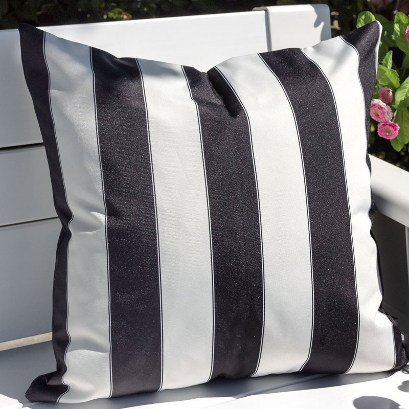 Striped Outdoor Reversible Throw Pillow, Black, 20" x 20"