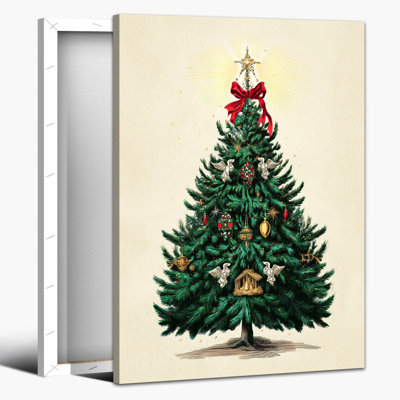 Arbre de Noël, art mural sur toile - Classic Winter Winter Scène, reproduction d'art encadrée sur toile tendue pour décoration de Noël