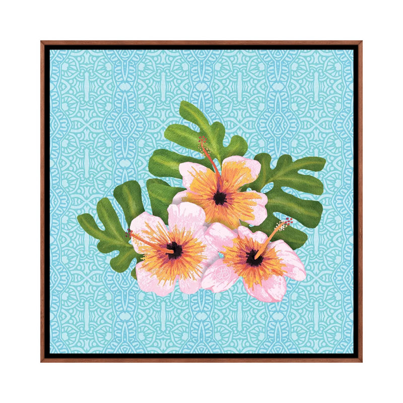 Hibiscus - par Angelika Parker, impression, H 18 po x l 18 po x 1,5 po, Toile avec cadre en bois brun classique, Aucun mat