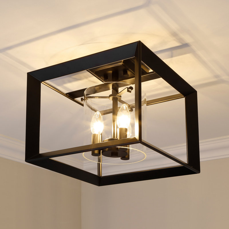 Averee Glass Semi Flush Mount, Matte Black, Clear Glass