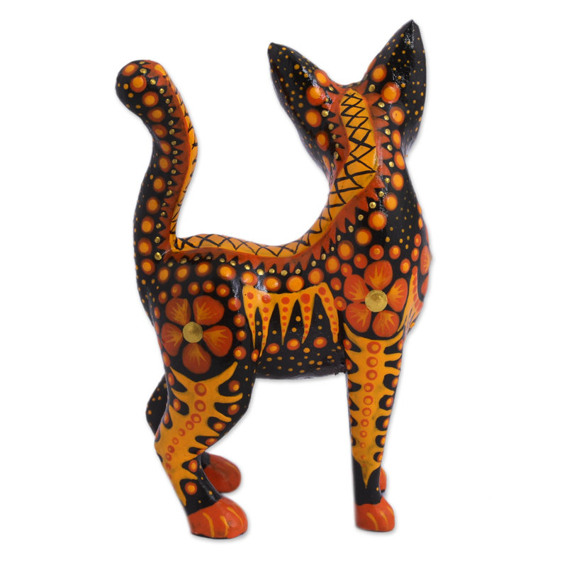 Fiery Alebrije Cat Wood Figurine