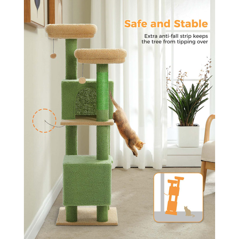 52.4" Green Cat Tree Tower with Flower Perches and Condos