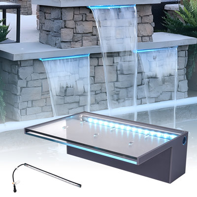 APP-Controlled Color-Changing Waterfall Spillway, Acrylic LED Pond Fountain with Remote for Pool, Garden and Outdoor Decor