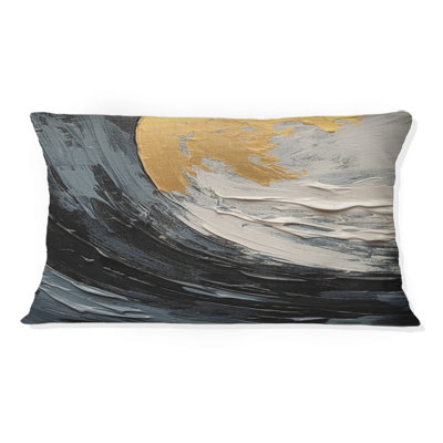 Coussin décoratif doré et noir à spirales vibrantes abstraites