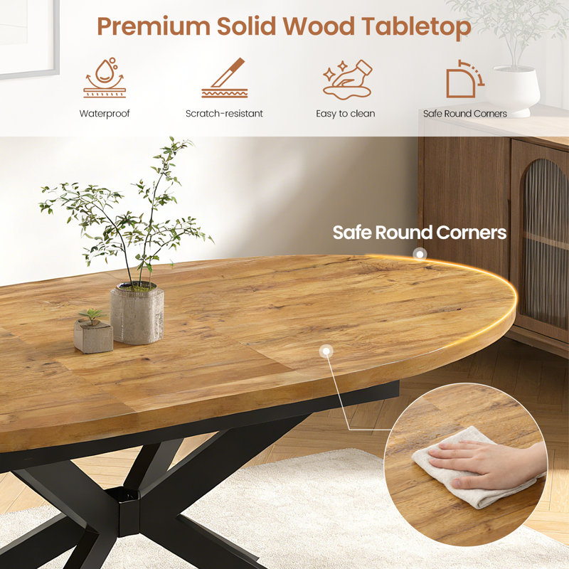 63.1"-78.8" Extendable Round Dining Table Set, 7-Piece Oval Kitchen Table with 6 Upholstered Dining Chairs , Brown
