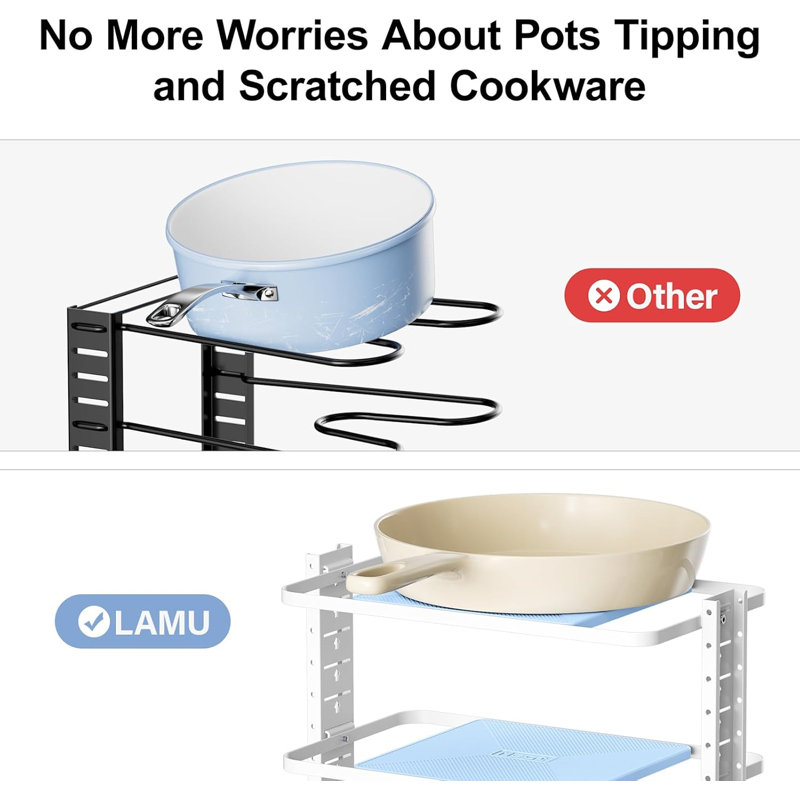 6-Tier Heavy Duty Adjustable Pan Pot Organizers Inside Cabinet,White