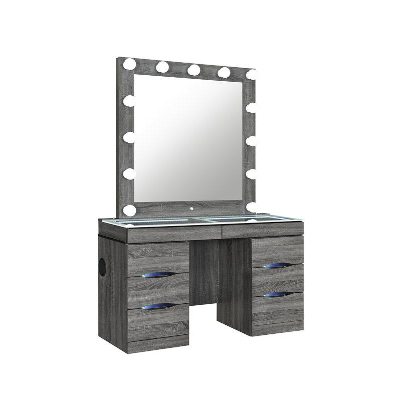 Ensemble coiffeuse et tabouret gris Lorena