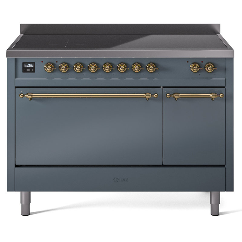 Cuisinière à induction 48 po ILVE Nostalgie II, Gris-bleu / laiton