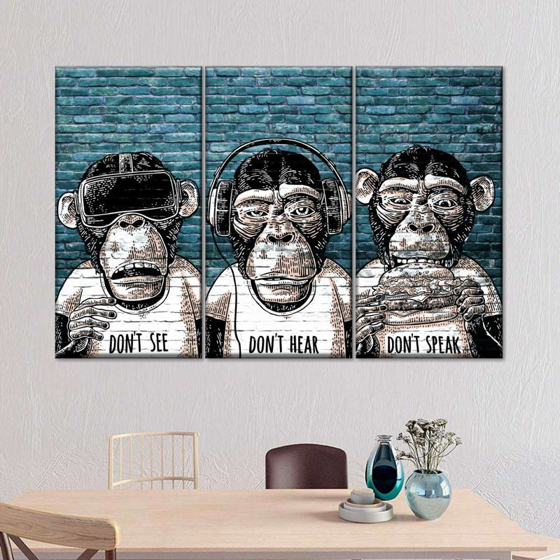 " Three Monkeys " by Existencils 3 - Pieces, 48" H x 74" W x 1.25"