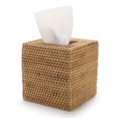 Rattan Tissue Box Cover Square, Hand Woven Wicker Tissue Holder, 5.5 X 5.5 X 5.7 Inch, Natural