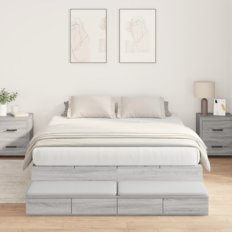 Vidaxl Storage Bed Frame, Double (4'6), Concrete Grey
