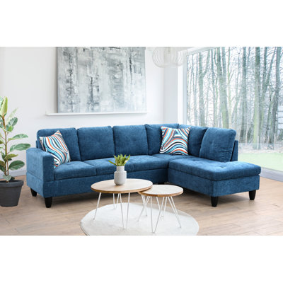 Ensemble de canapé modulaire en lin bleu 2 pièces avec méridienne