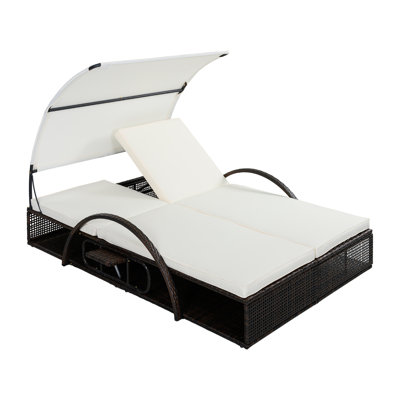 51.18” Wicker Patio Daybed Double Chaise Lounge with Canopy & Side Table