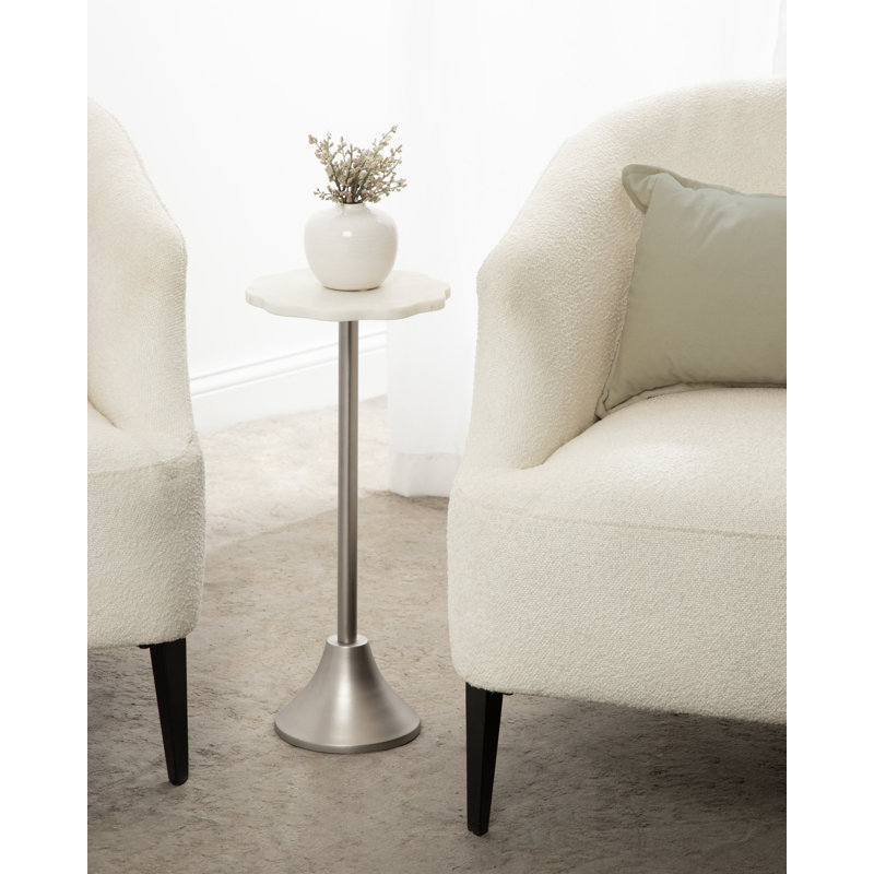 Round Marble and Metal Drink Table, Silver