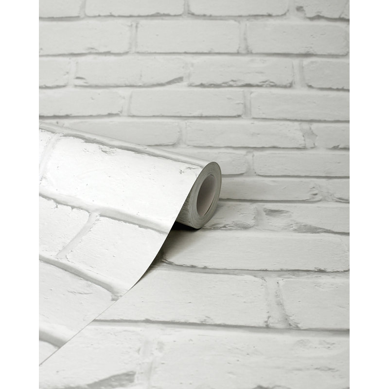 Alpin Sage Painted Brick Wallpaper, White