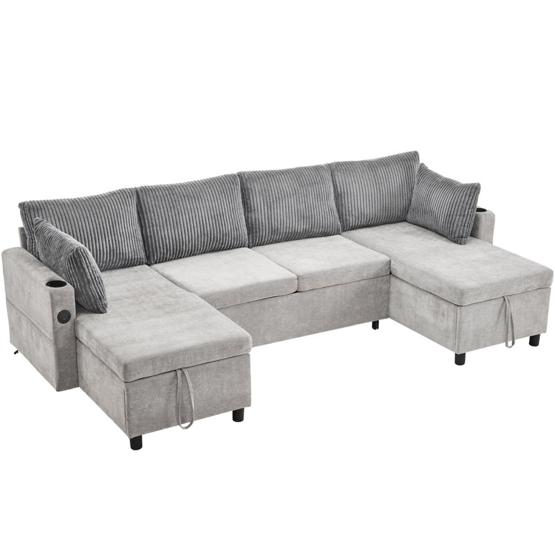Canapé-lit modulaire polyvalent avec rangement de 111,8 po, Gris chenille