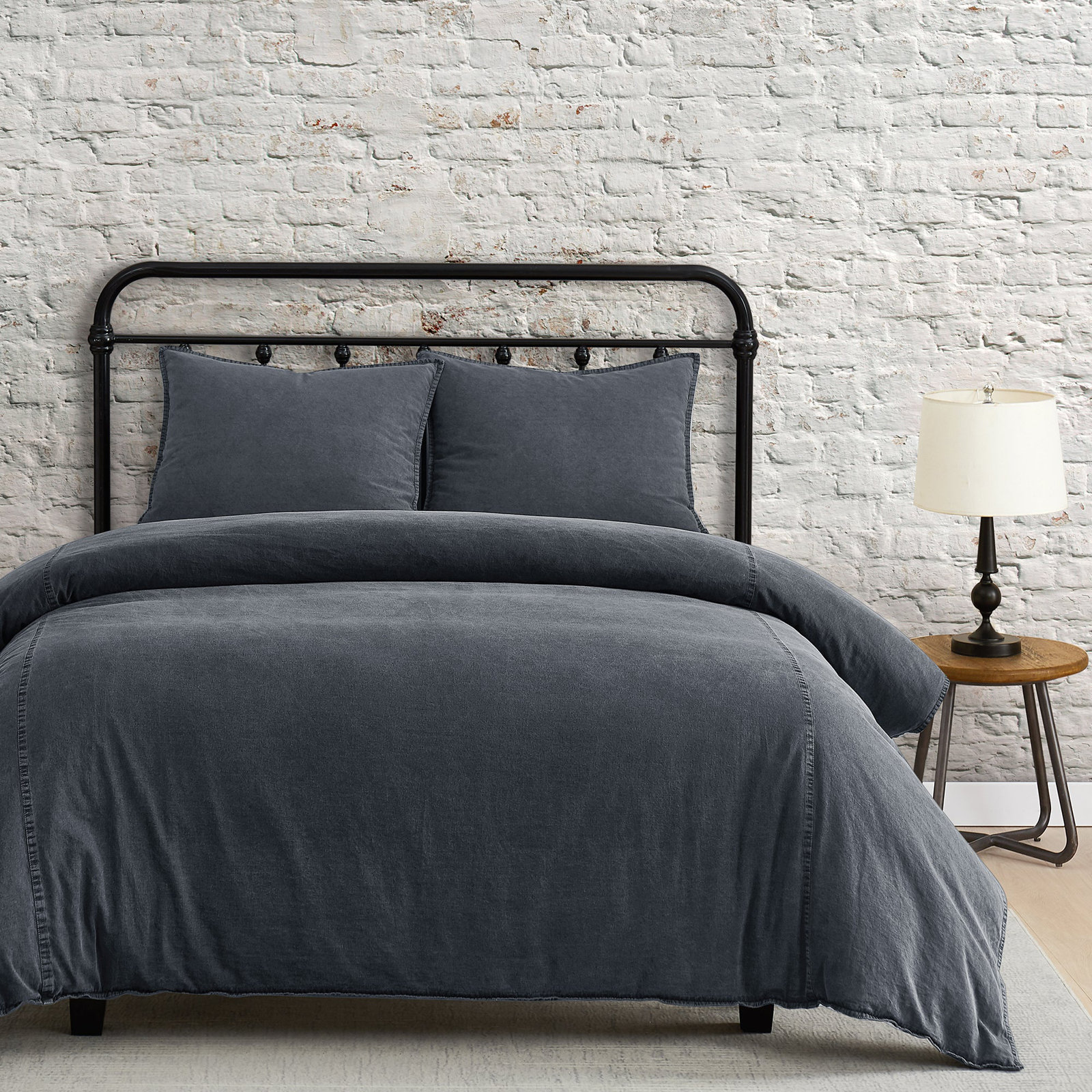 Cotton Canvas Stonewashed Duvet Cover Set, King Duvet Cover + 2 Sham Pillows, Charcoal