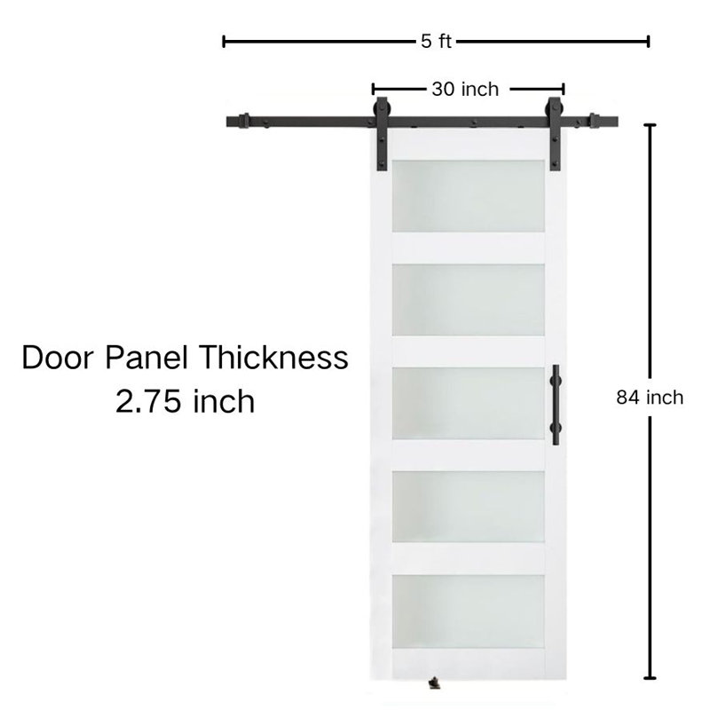Porte de grange coulissante 30/32/36 moderne en PVC et en verre avec trousse d'installation et guide de plancher inclus