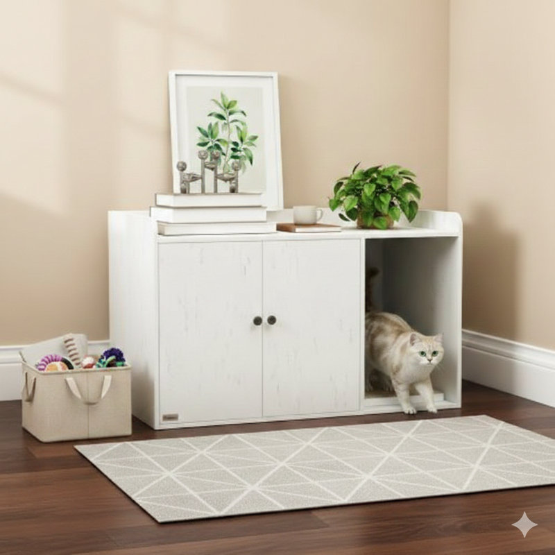 Enceinte de litière pour chat 32 pouces comprenant un tapis à gratter et un hall d'entrée désigné pour chat
