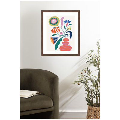 Retro Whimsical Floral vase by Rachel Lee 3 Birdies Studio Framed Wall Art Print